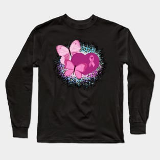 Breast Cancer Awareness Ribbon And Butterflies Long Sleeve T-Shirt